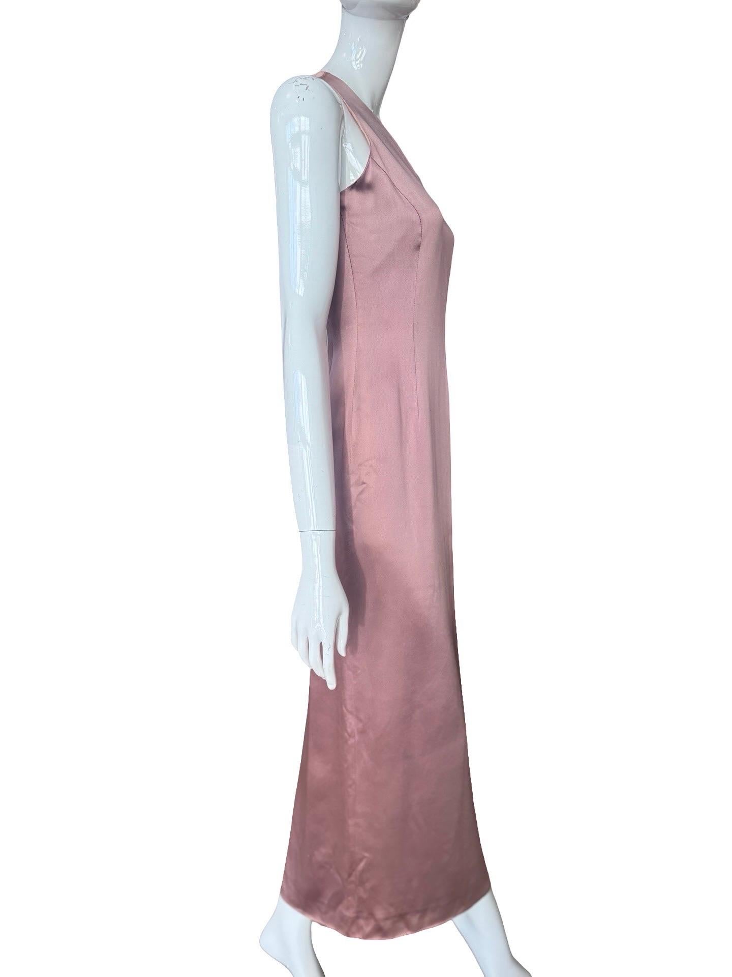 1990er Gianfranco Ferre Studio Rosafarbenes formelles Satinkleid im Angebot 2