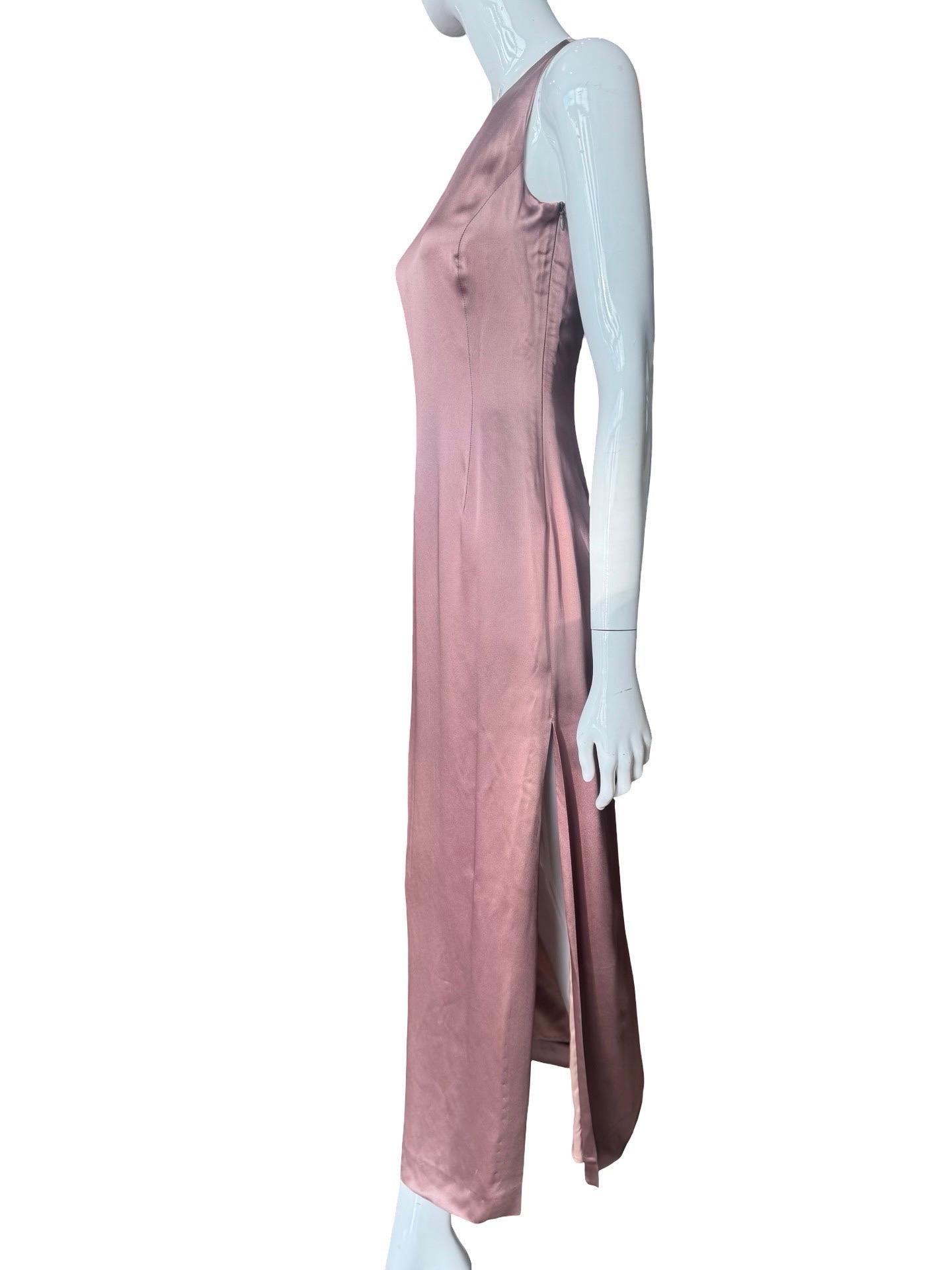 1990er Gianfranco Ferre Studio Rosafarbenes formelles Satinkleid im Angebot 4