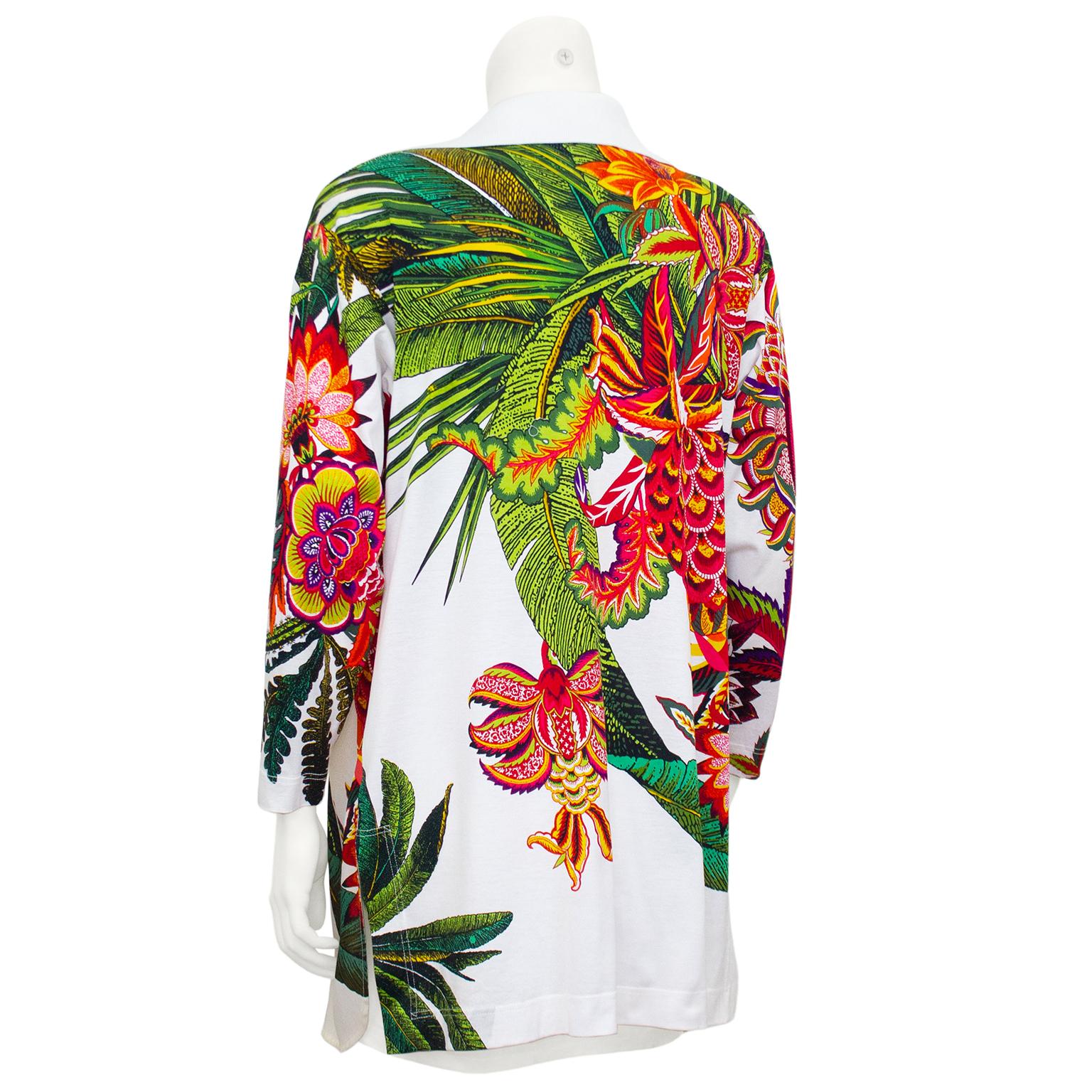 Beige 1990s Gianfranco Ferre Tropical Print Silk Tunic  For Sale