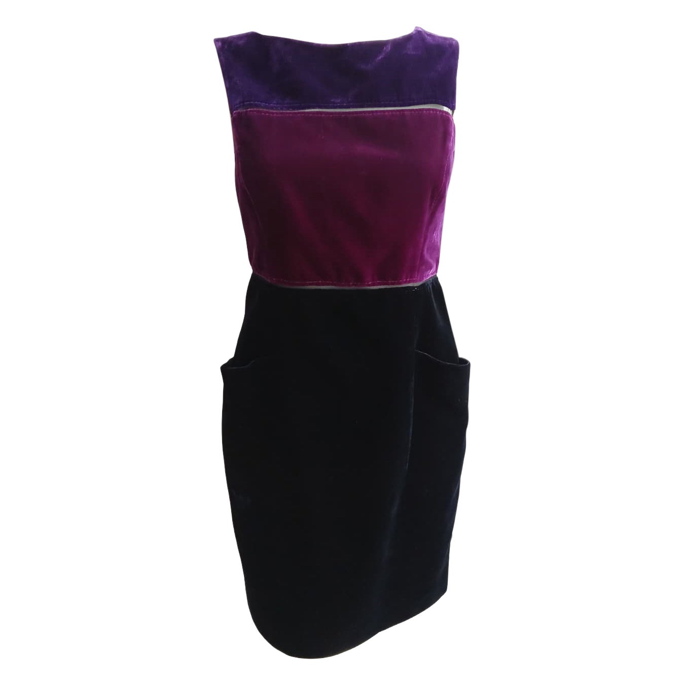 Vestido de terciopelo de bloques de color único Gianfranco Ferre de los años 90 S