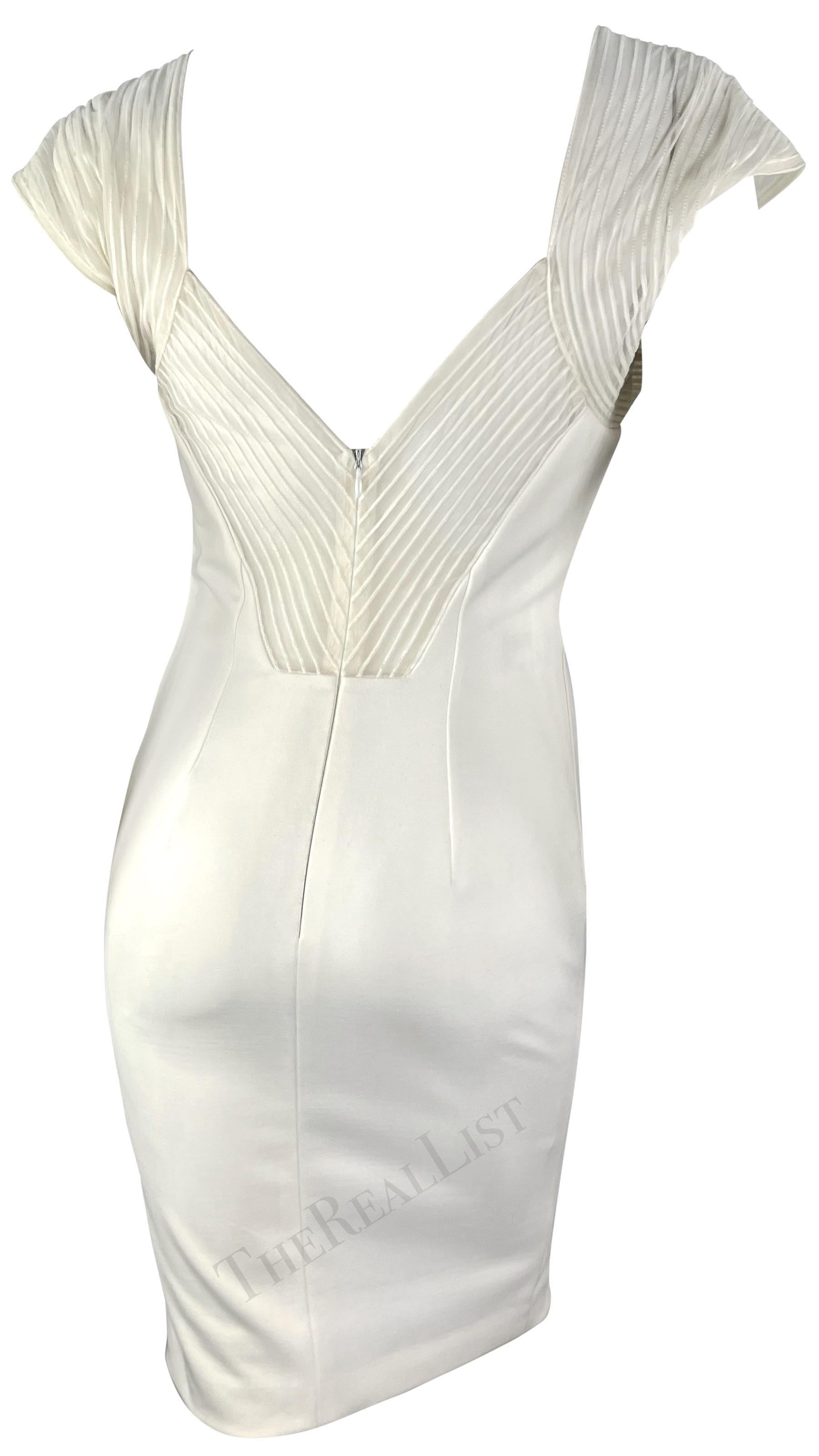 Gris 1990 Gianfranco Ferré White Sheer Stripe Bodycon Midi Dress en vente