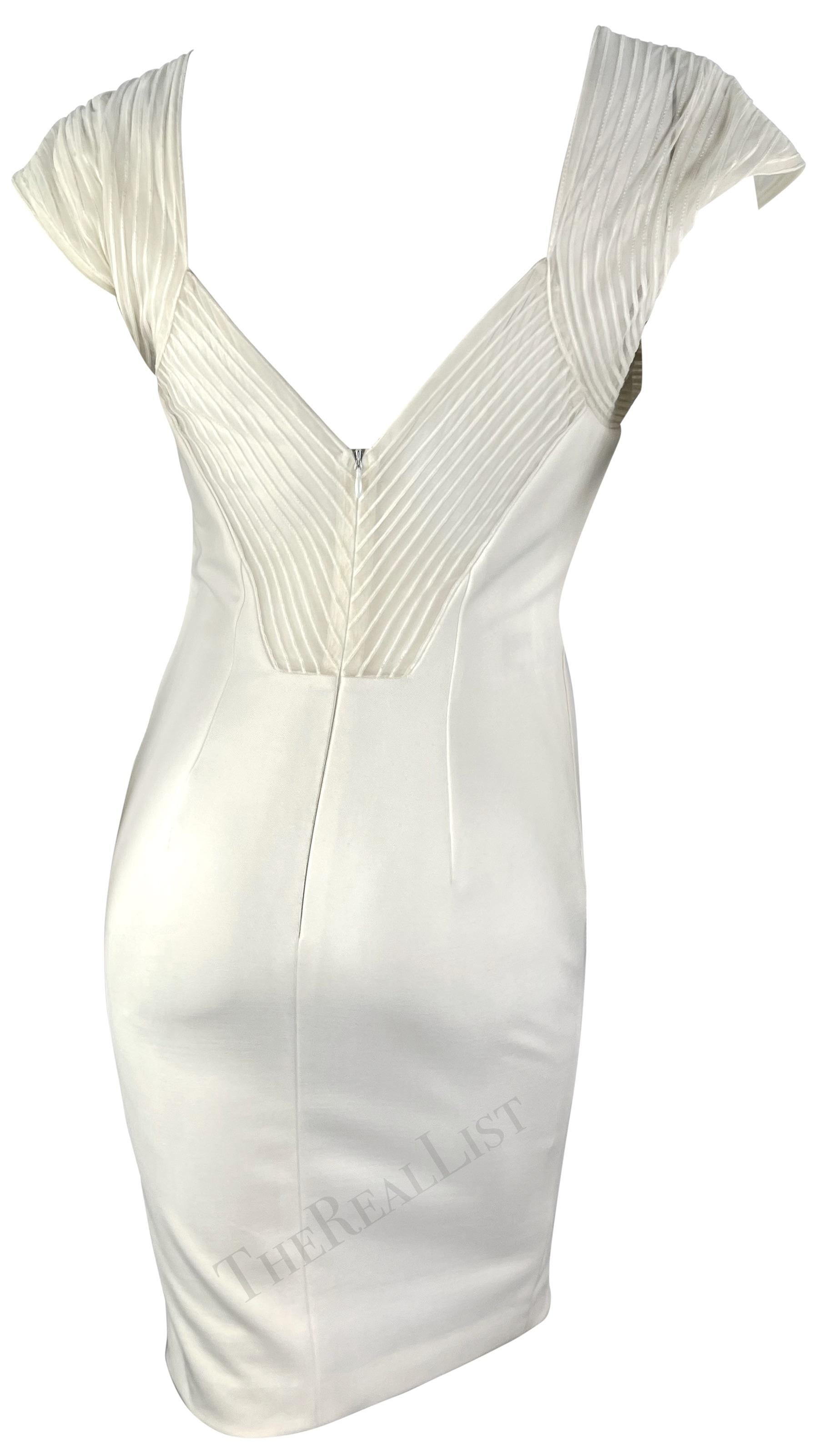 1990 Gianfranco Ferré White Sheer Stripe Bodycon Midi Dress Excellent état - En vente à Philadelphia, PA