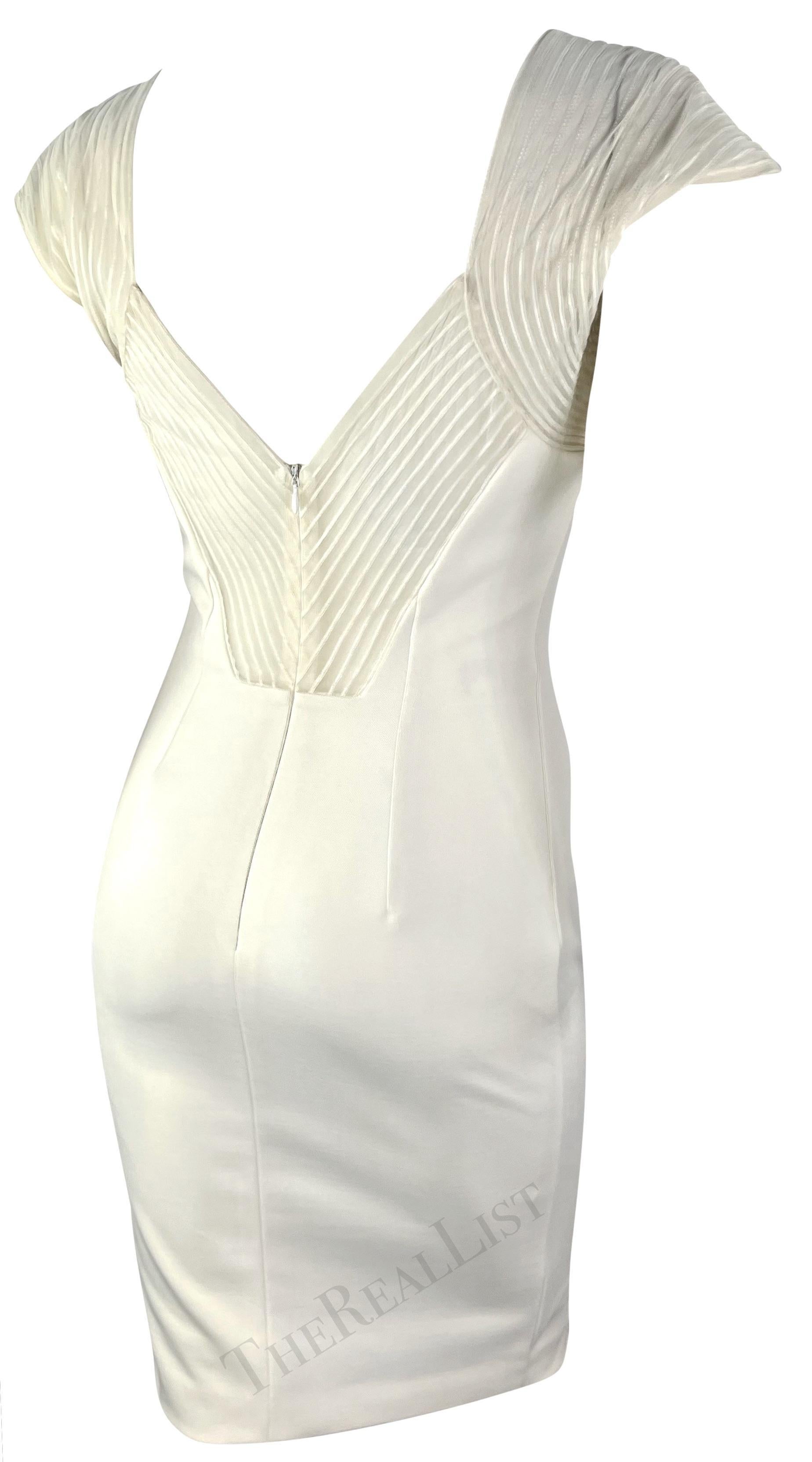 1990 Gianfranco Ferré White Sheer Stripe Bodycon Midi Dress Excellent état - En vente à West Hollywood, CA