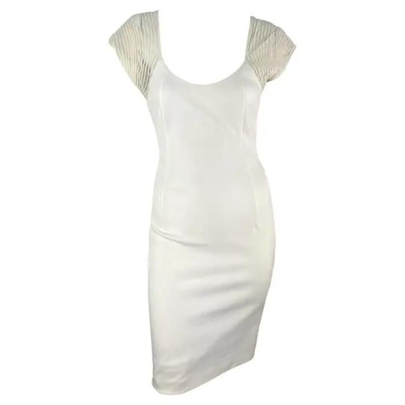 1990s Gianfranco Ferré White Sheer Stripe Bodycon Midi Dress For Sale