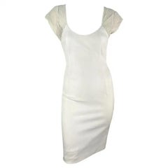1990 Gianfranco Ferré Vestido Midi Bodycon Blanco Rayas Transparentes