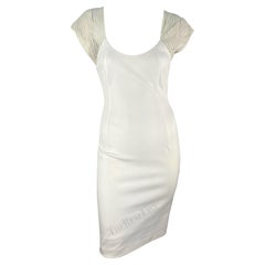 1990 Gianfranco Ferré White Sheer Stripe Bodycon Midi Dress