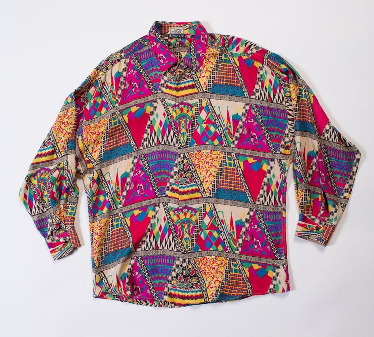 1990S GIANNI VERSACE Silk Twill Men's Abstract Pop Art Print Shirt Sz ...