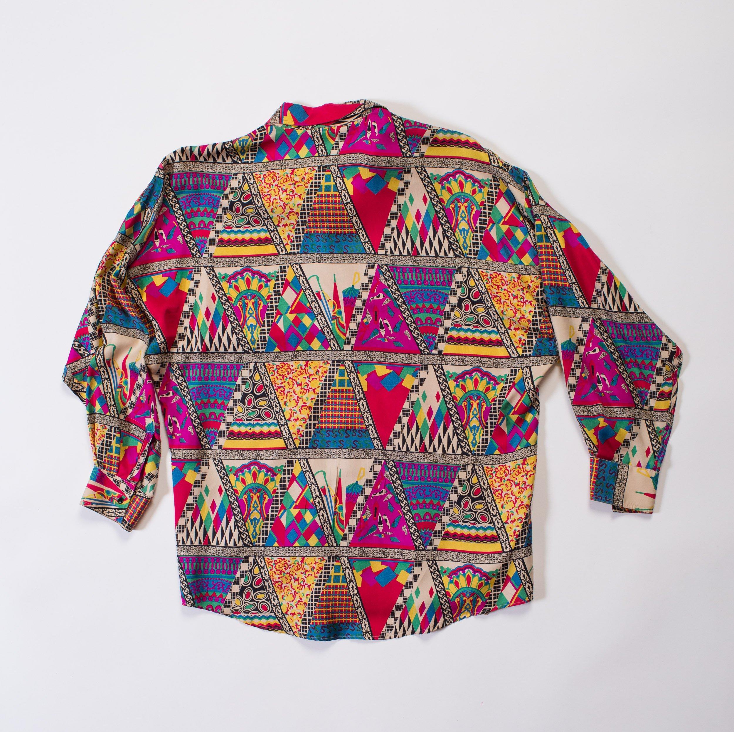 Pink 1990S GIANNI VERSACE Silk Twill Men's Abstract Pop Art Print Shirt Sz 48