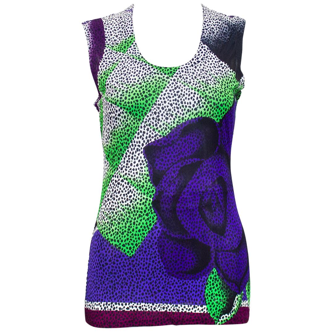 1990s Gianni Versace Animal Print Tank Top with Rose  For Sale