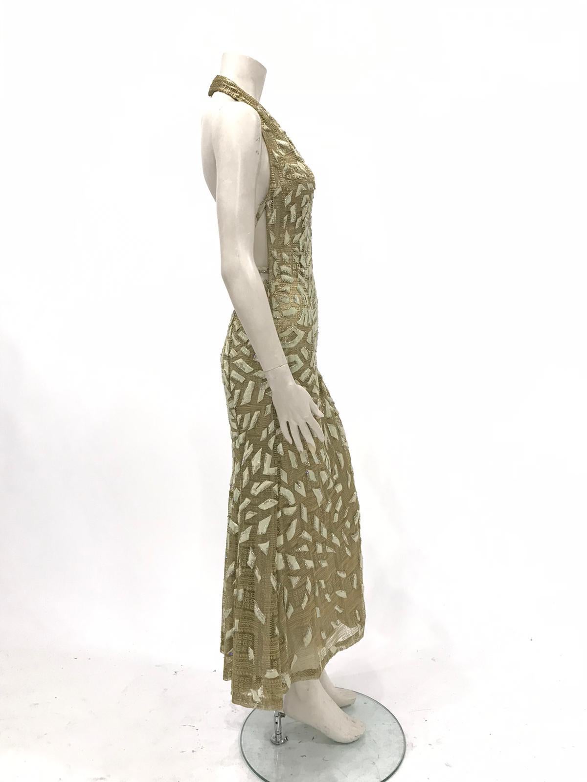 1990'S GIANNI VERSACE ATELIÉR Metallic Gold Lamé Lace Gown Covered In Crystals  2