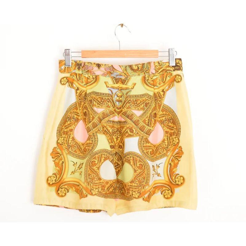 1990's Gianni Versace Atelier Pure Silk Baroque Pattern Lounge Shorts Culottes In Fair Condition For Sale In Sheffield, GB