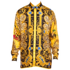 1990S GIANNI VERSACE Baroque And Leopard Printed Silk Shirt Top