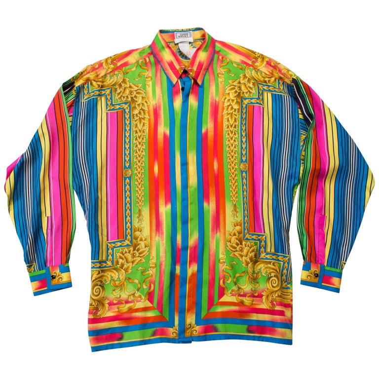 1990S GIANNI VERSACE Rainbow Silk Men's Baroque Print Shirt at 1stDibs ...