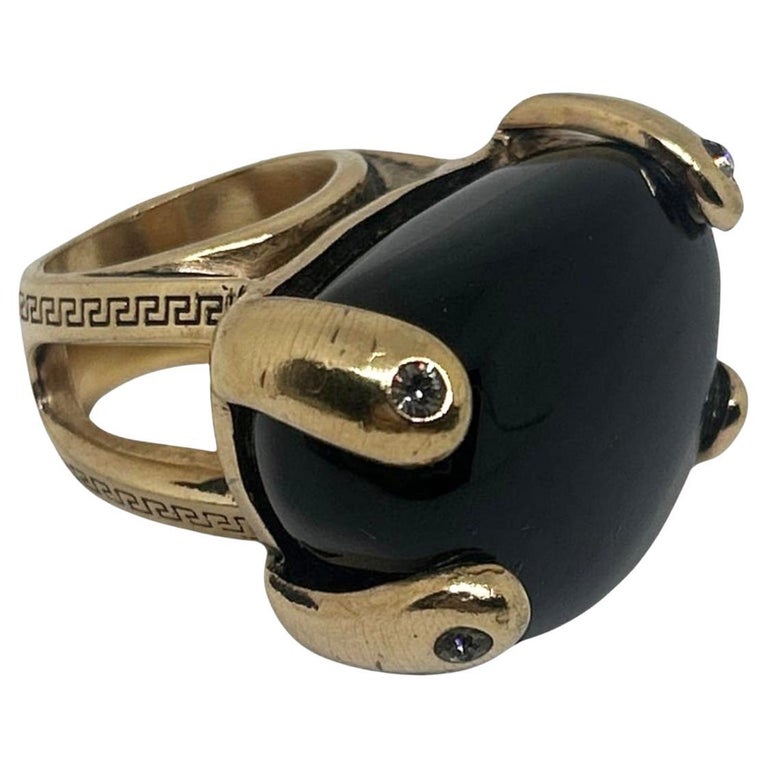 Anillo de cóctel Gianni Versace de ágata negra sobredimensionado