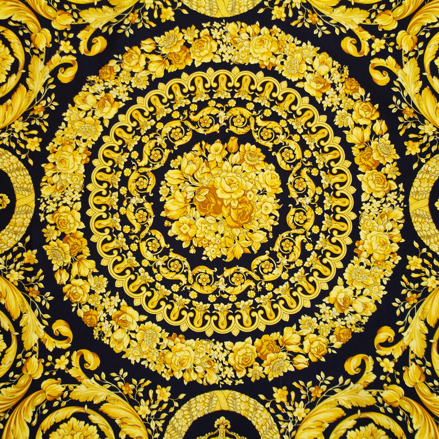 1990s Gianni Versace Black and Gold Baroque Silk Scarf at 1stDibs