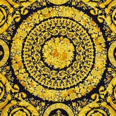 1990s Gianni Versace Black and Gold Baroque Silk Scarf