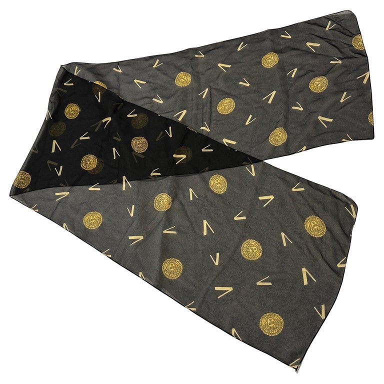 1990s Gianni Versace Black and Gold Iconic Medusa Scarf For Sale