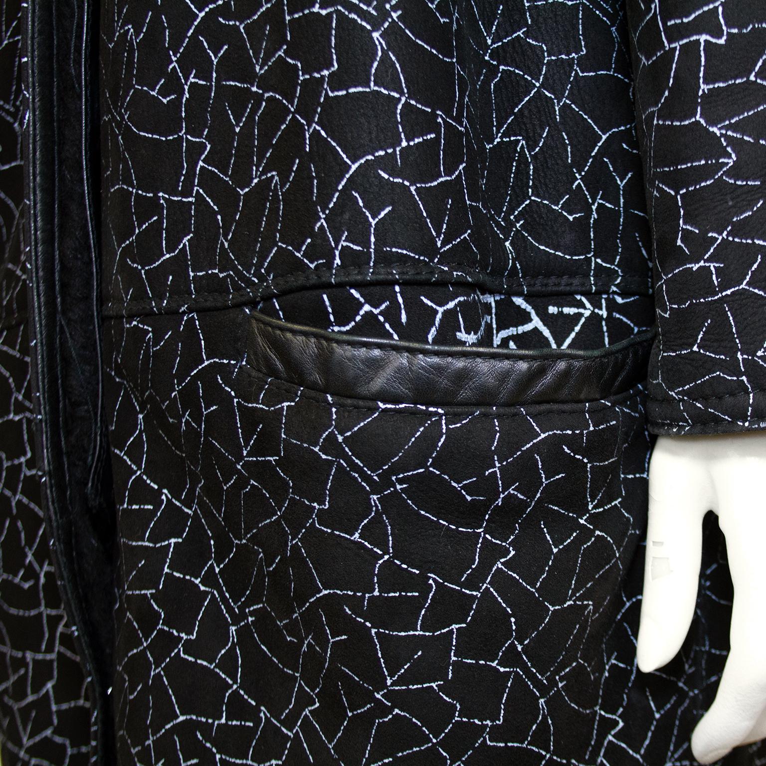 1990s Gianni Versace Black and White Shearling Coat  For Sale 1