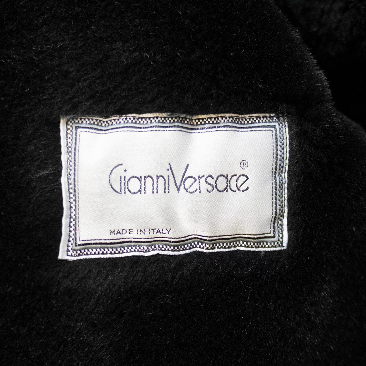1990s Gianni Versace Black and White Shearling Coat  For Sale 2