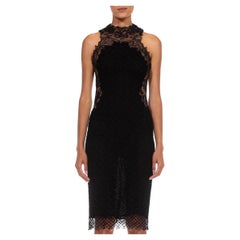 1990S GIANNI VERSACE Black & Beige Sheer Rayon Blend Lace Net Cocktail Dress