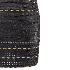 1990s Gianni Versace Black Braided Leather Chain Accent Mini Skirt