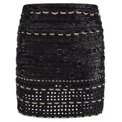 1990s Gianni Versace Black Braided Leather Chain Accent Mini Skirt