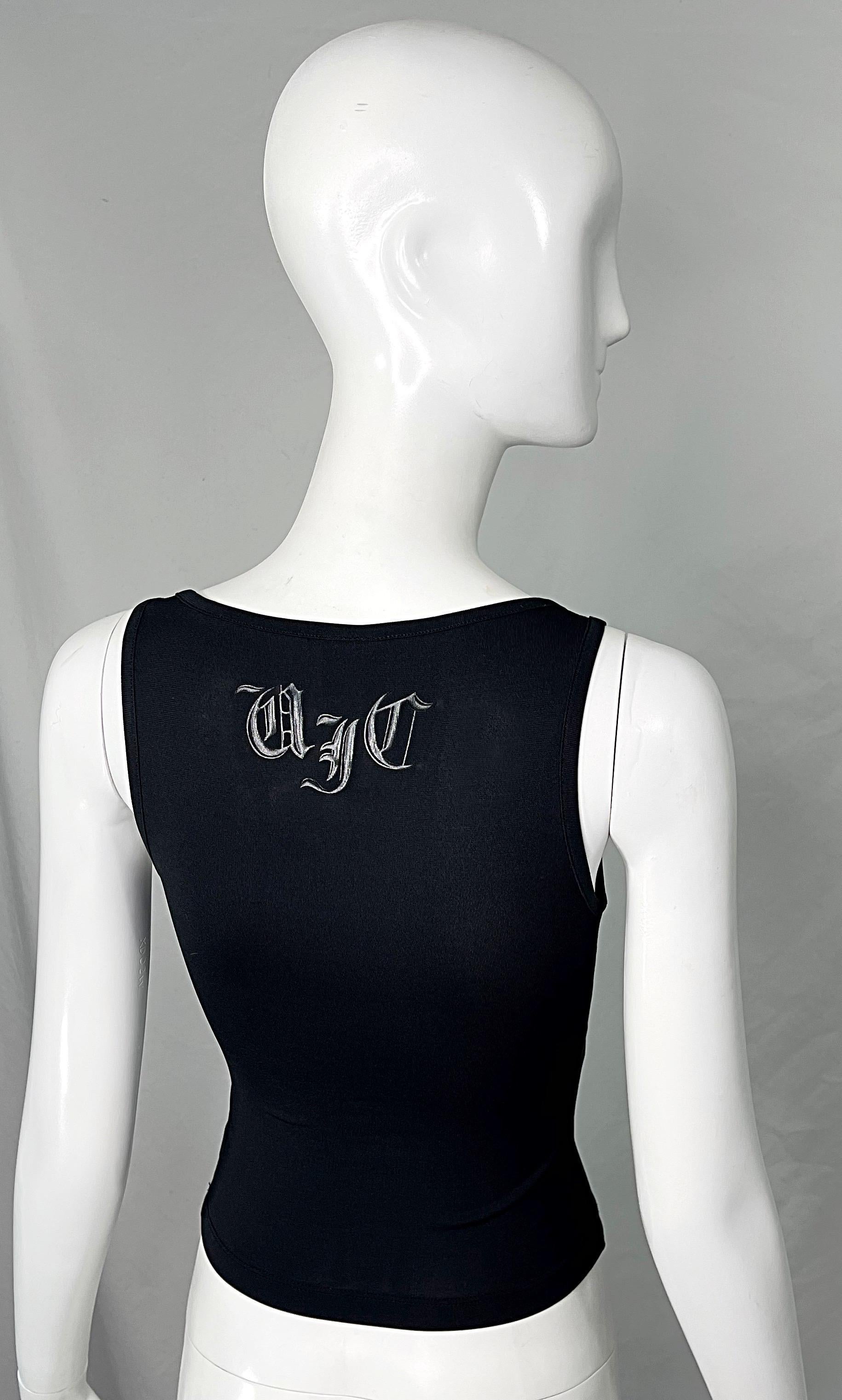 Women's 2000s Gianni Versace Black Cut - Out Logo Rayon Sexy Sleeveless Vintage 90s Top