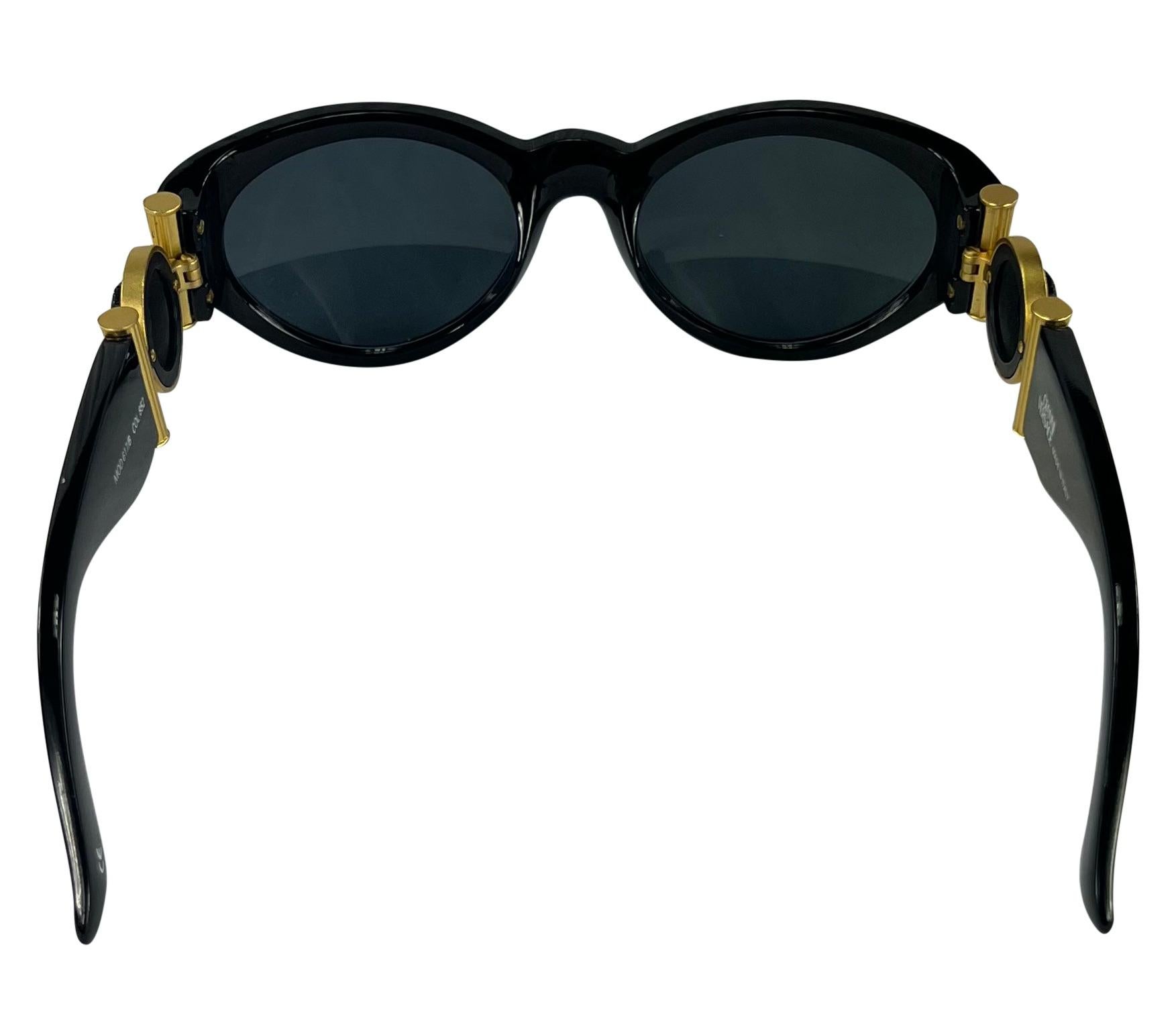 1990s Gianni Versace Black Gold Medusa Medallion Oval Sunglasses For Sale 2
