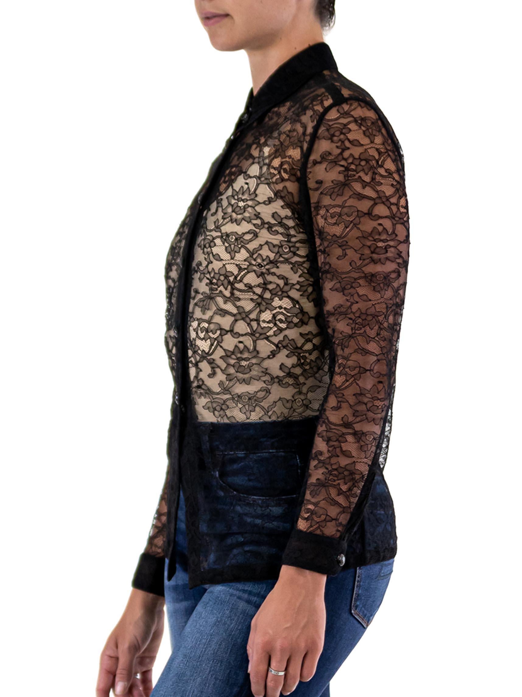 1990S GIANNI VERSACE Black Lace Blouse In Excellent Condition For Sale In New York, NY