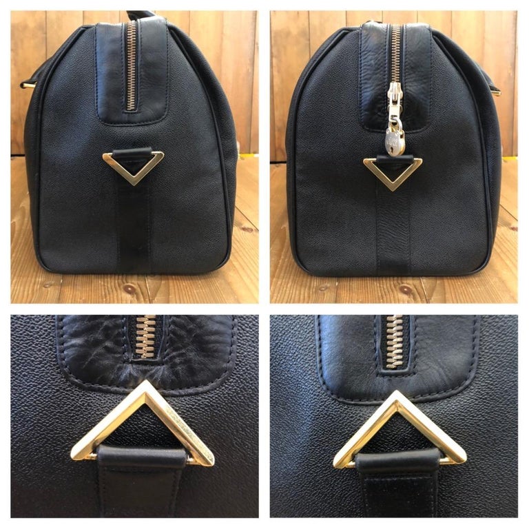 1990s Gianni Versace Black Leather Duffle Boston Bag Unisex at