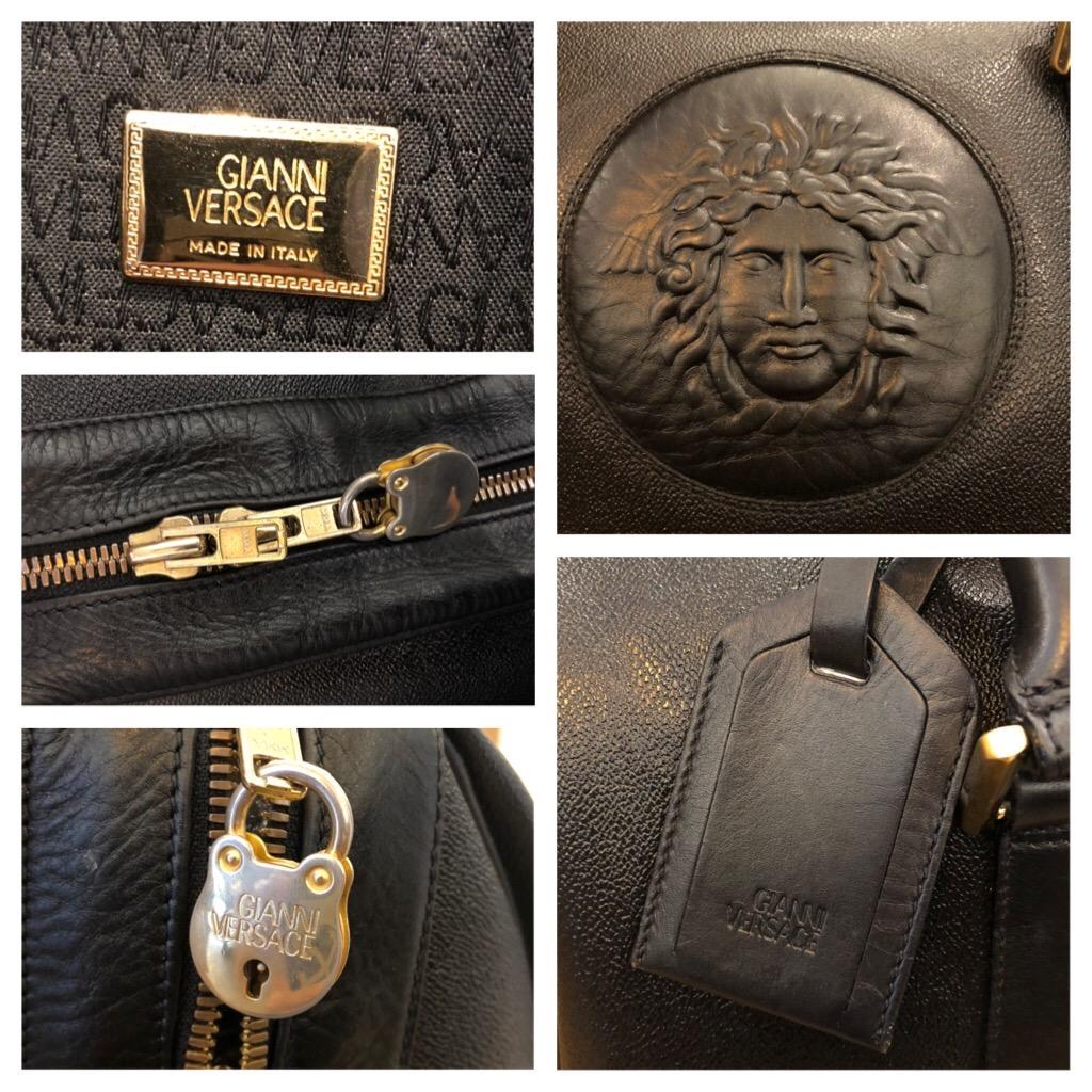1990s Gianni Versace Black Leather Duffle Boston Bag Unisex 3