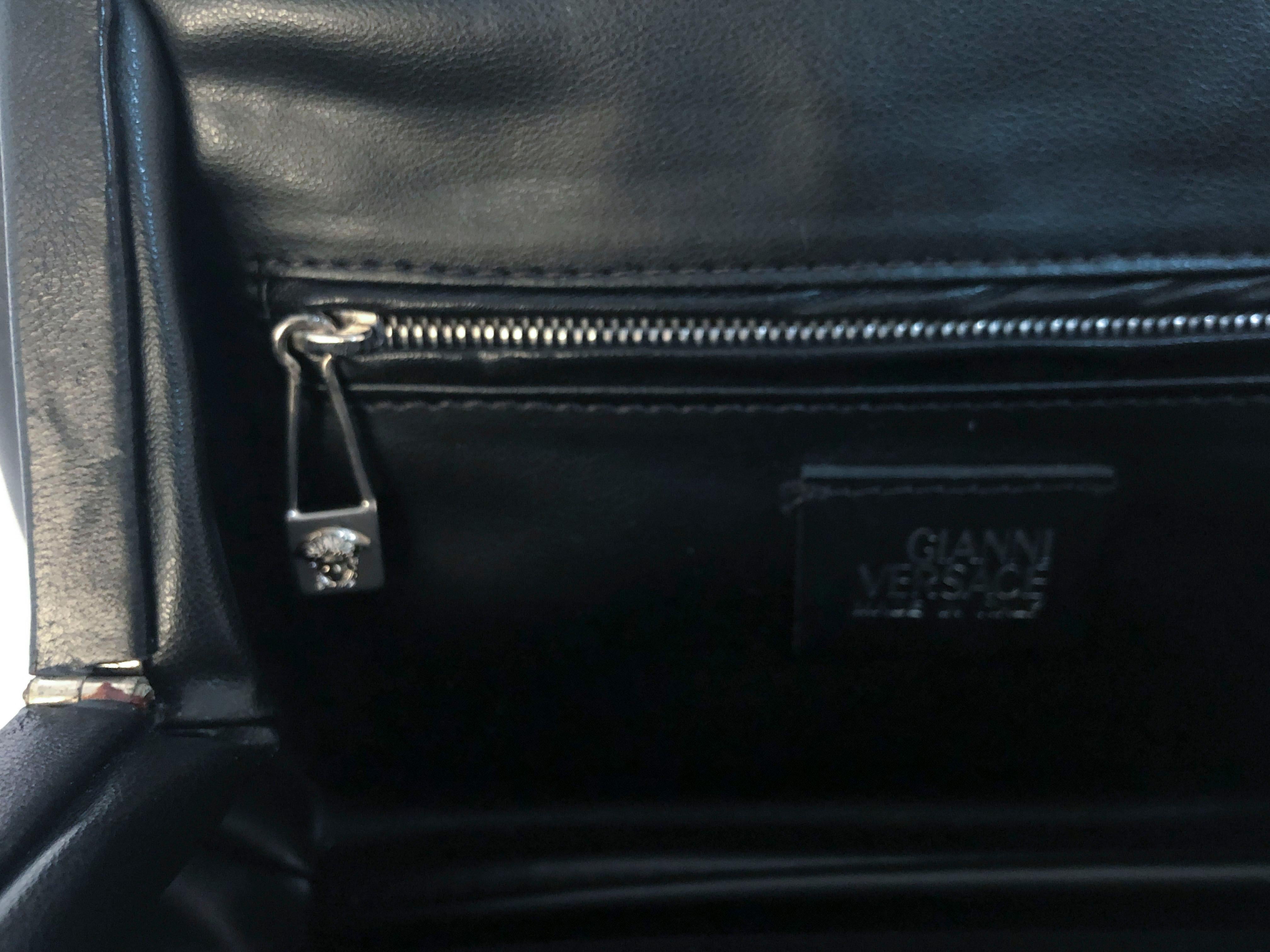 1990s Gianni Versace Black Leather Handbag For Sale 2