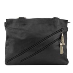 1990s Gianni Versace Black Leather Tote Bag with Zipper Details