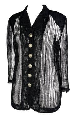 1990s Gianni Versace Black Loose Knit Sheer Oversized Medusa Jacket Blazer
