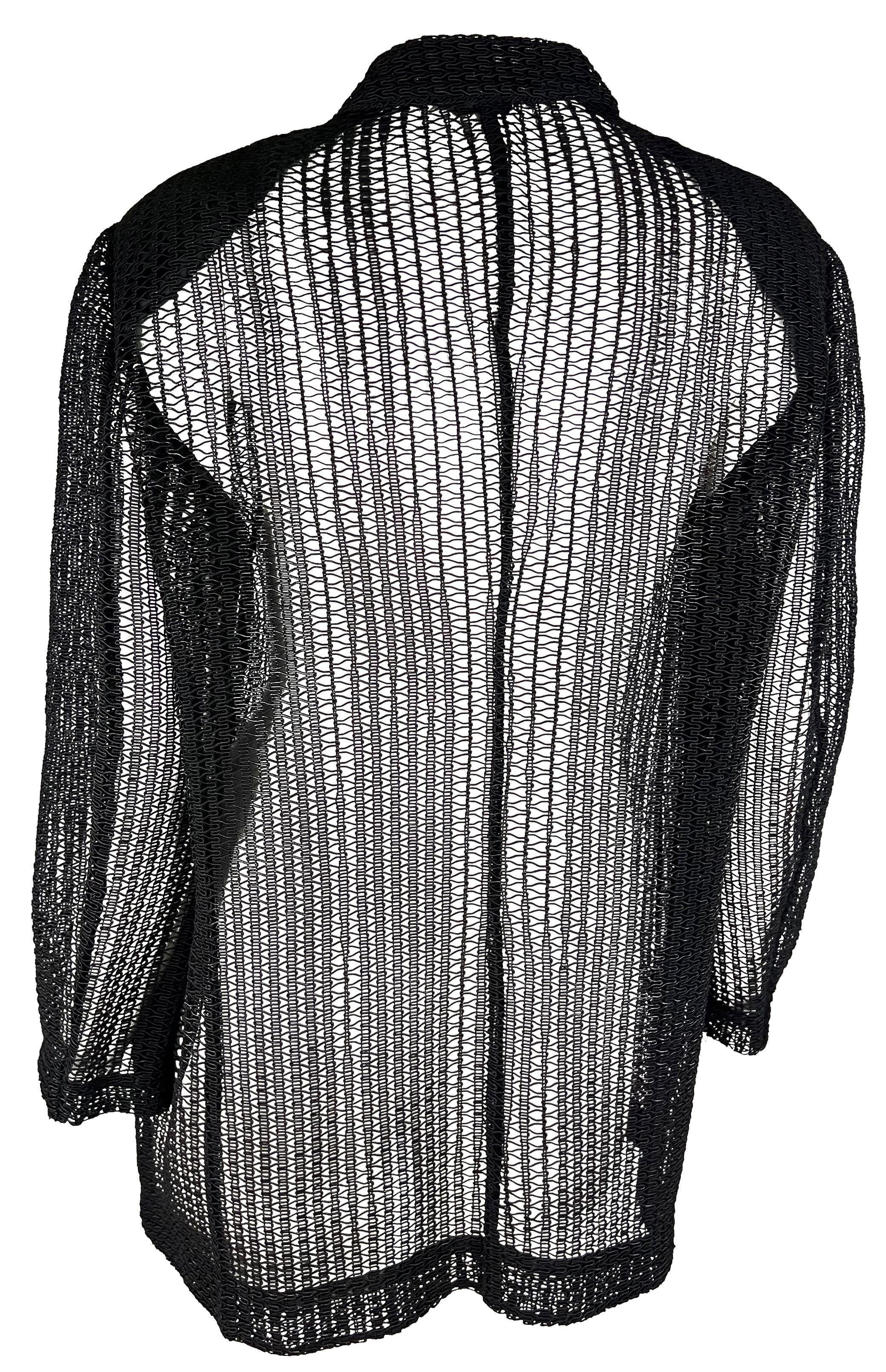 Women's 1990s Gianni Versace Black Loose Knit Sheer Oversized Medusa Jacket Blazer For Sale