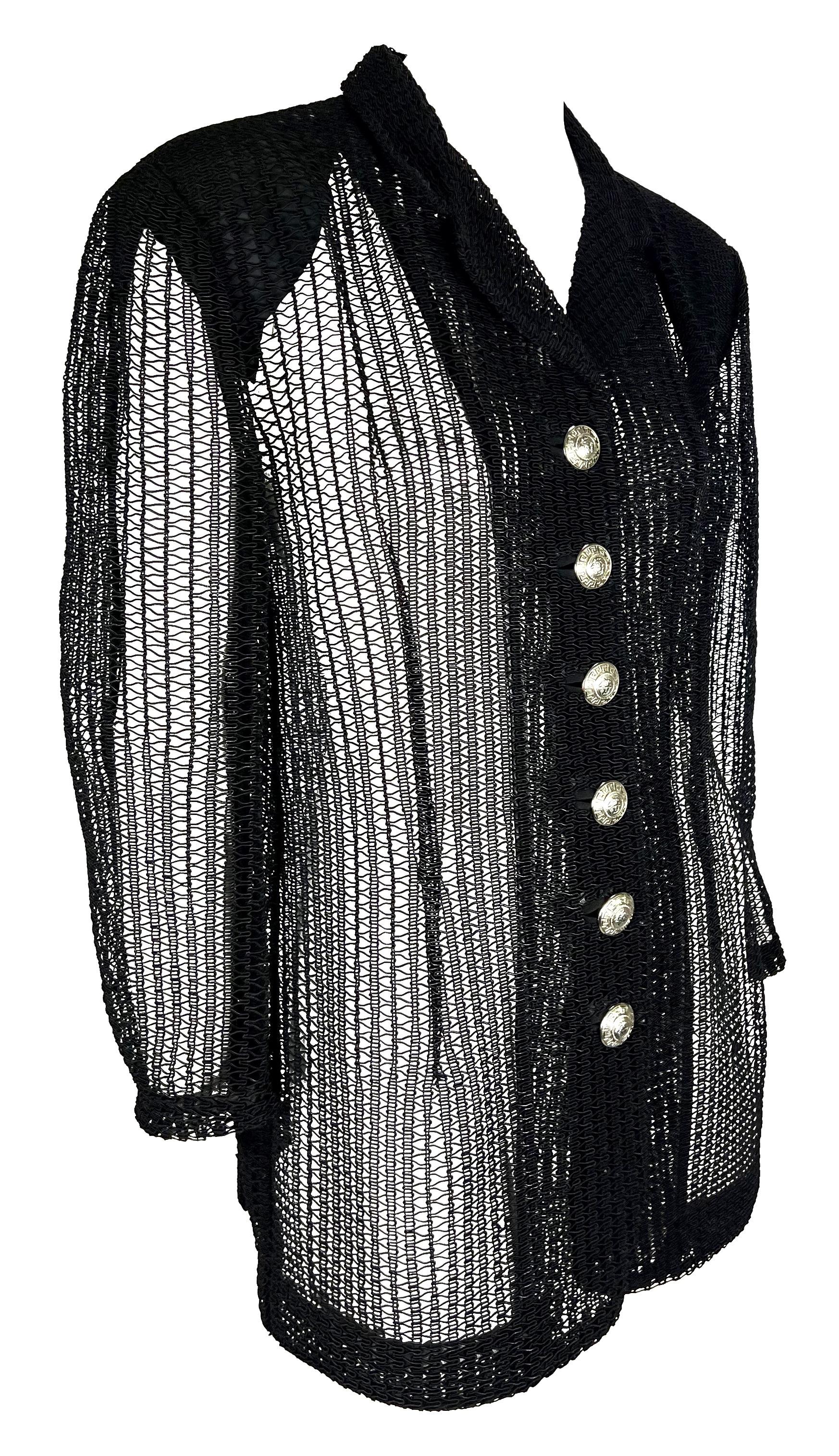 1990s Gianni Versace Black Loose Knit Sheer Oversized Medusa Jacket Blazer For Sale 1