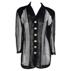 1990s Gianni Versace Black Loose Knit Sheer Oversized Medusa Jacket Blazer