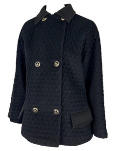 1990s Gianni Versace Black Quilted Oversized Medusa Button Car Coat