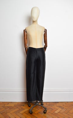 1990's Gianni Versace Black Raw Silk High Waisted Cigarette Pants - Trousers
