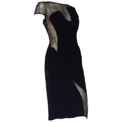 1990S GIANNI VERSACE Black Silk Deconstructed Sexy Modernist Cocktail Dress Wit