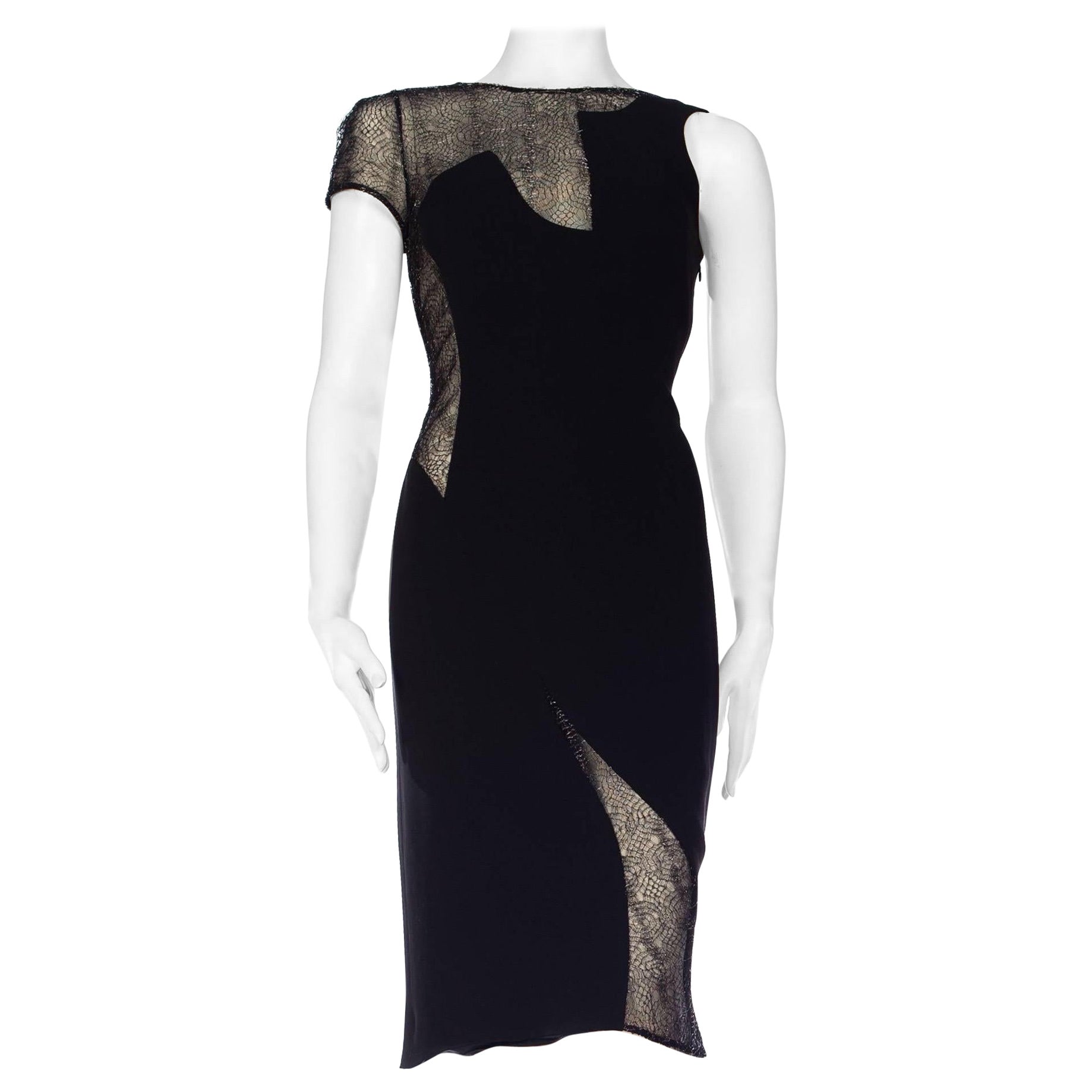 1990S GIANNI VERSACE Abito da cocktail sexy e modernista in seta nera decostruita Wit