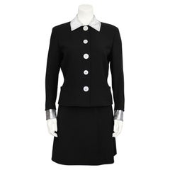 1990s Gianni Versace Black Skirt Suit with Silver Leather Accents