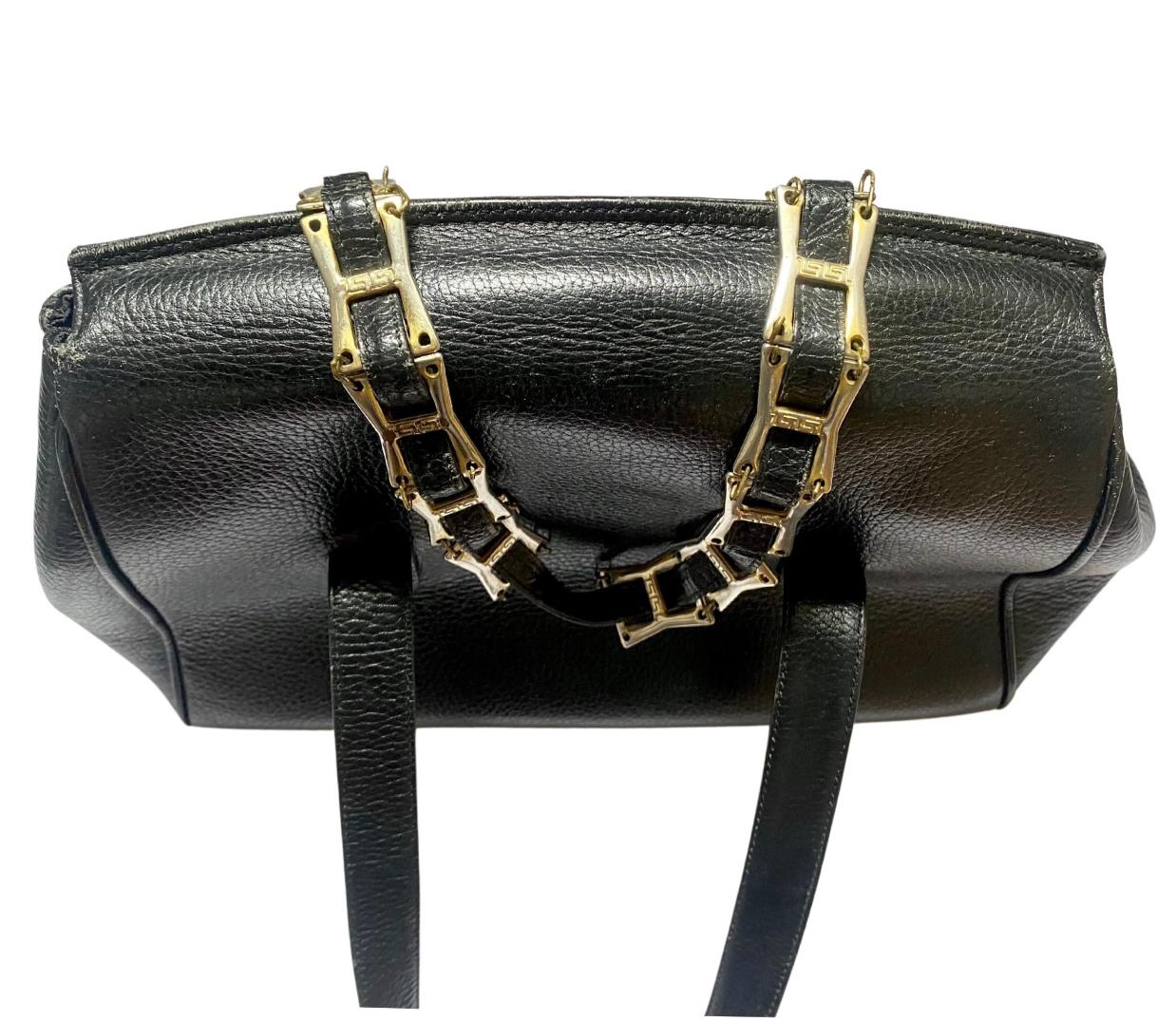 1990s Gianni Versace Black Stud Medusa Leather Shoulder Bag For Sale 4