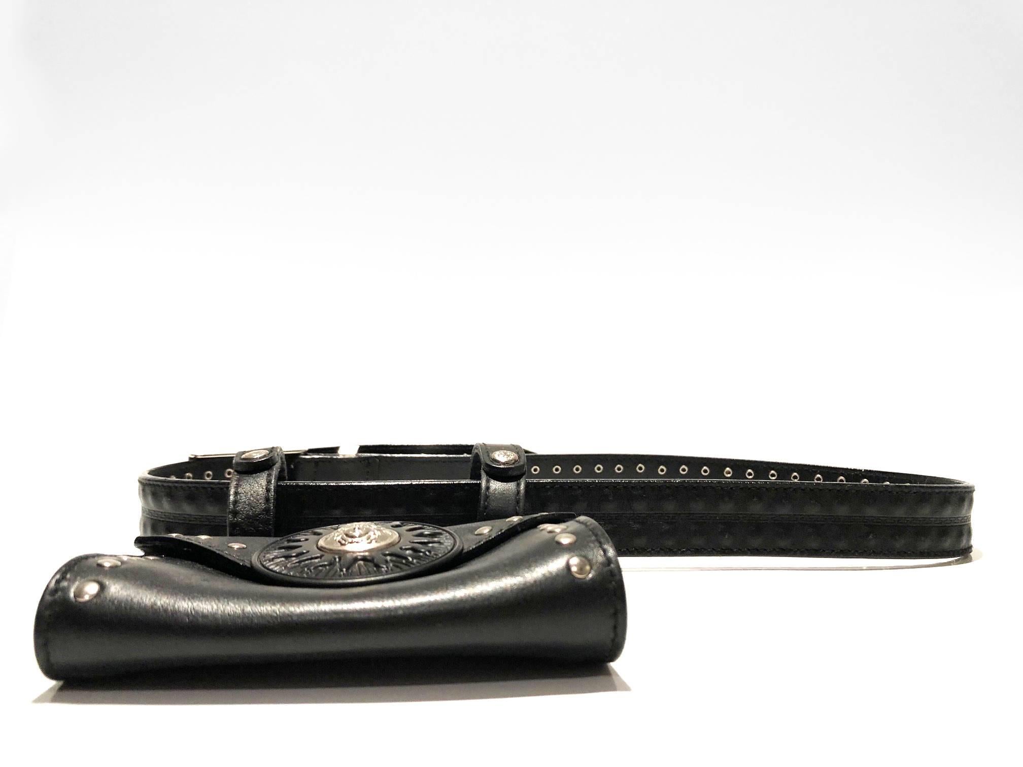 Women's or Men's 1990s VERSUS Gianni Versace Black Stud Medusa Mini Bag Belt For Sale