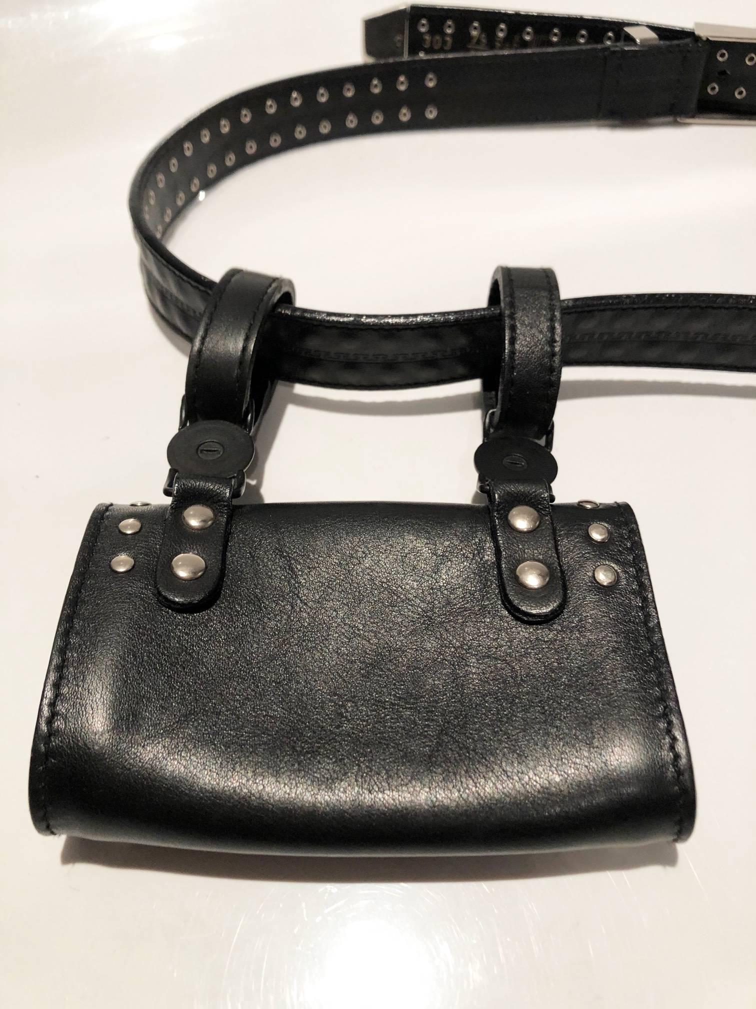 1990s VERSUS Gianni Versace Black Stud Medusa Leather Mini Bag Belt  For Sale 3