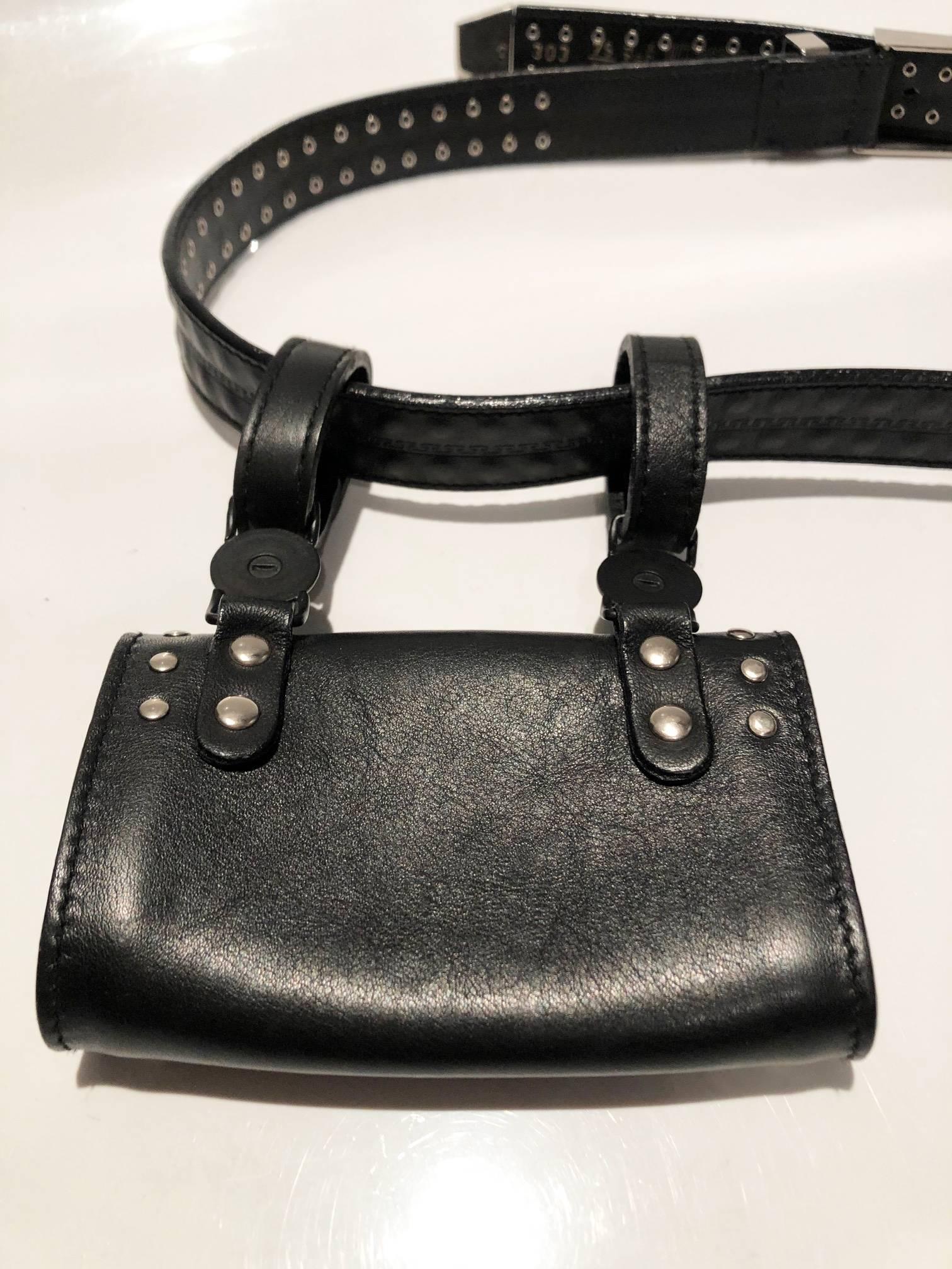 1990s VERSUS Gianni Versace Black Stud Medusa Mini Bag Belt For Sale 3