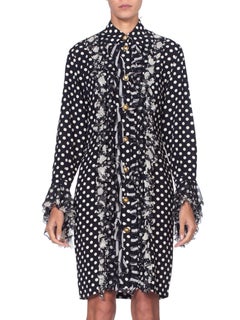1990s Gianni Versace Black & White Boho Chiffon Ruffled Dress
