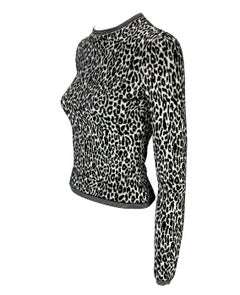 1990s Gianni Versace Black White Cheetah Print Stretch Knit Sweater Top