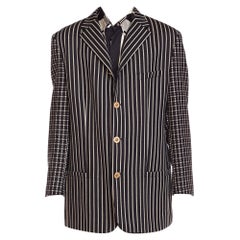 1990S GIANNI VERSACE Laine noire, blanche et grise Plaid rayé Weiner Werkst