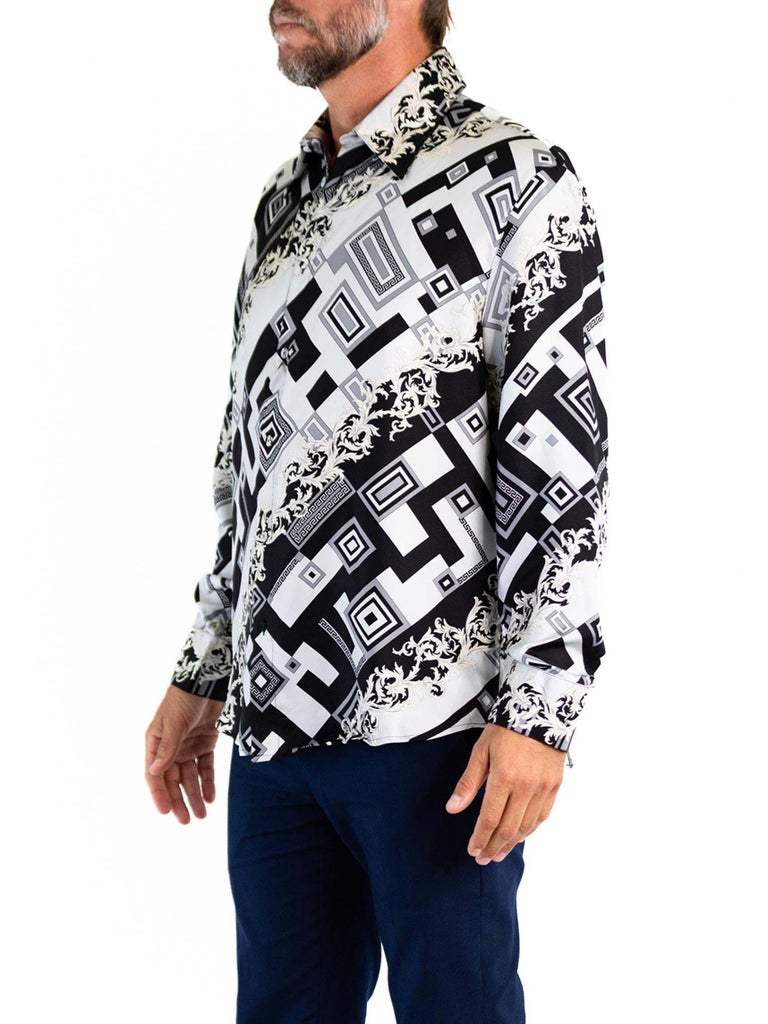 1990S Gianni Versace Black and White Silk Geometric Baroque Print Men'S  Shirt Nwt For Sale at 1stDibs